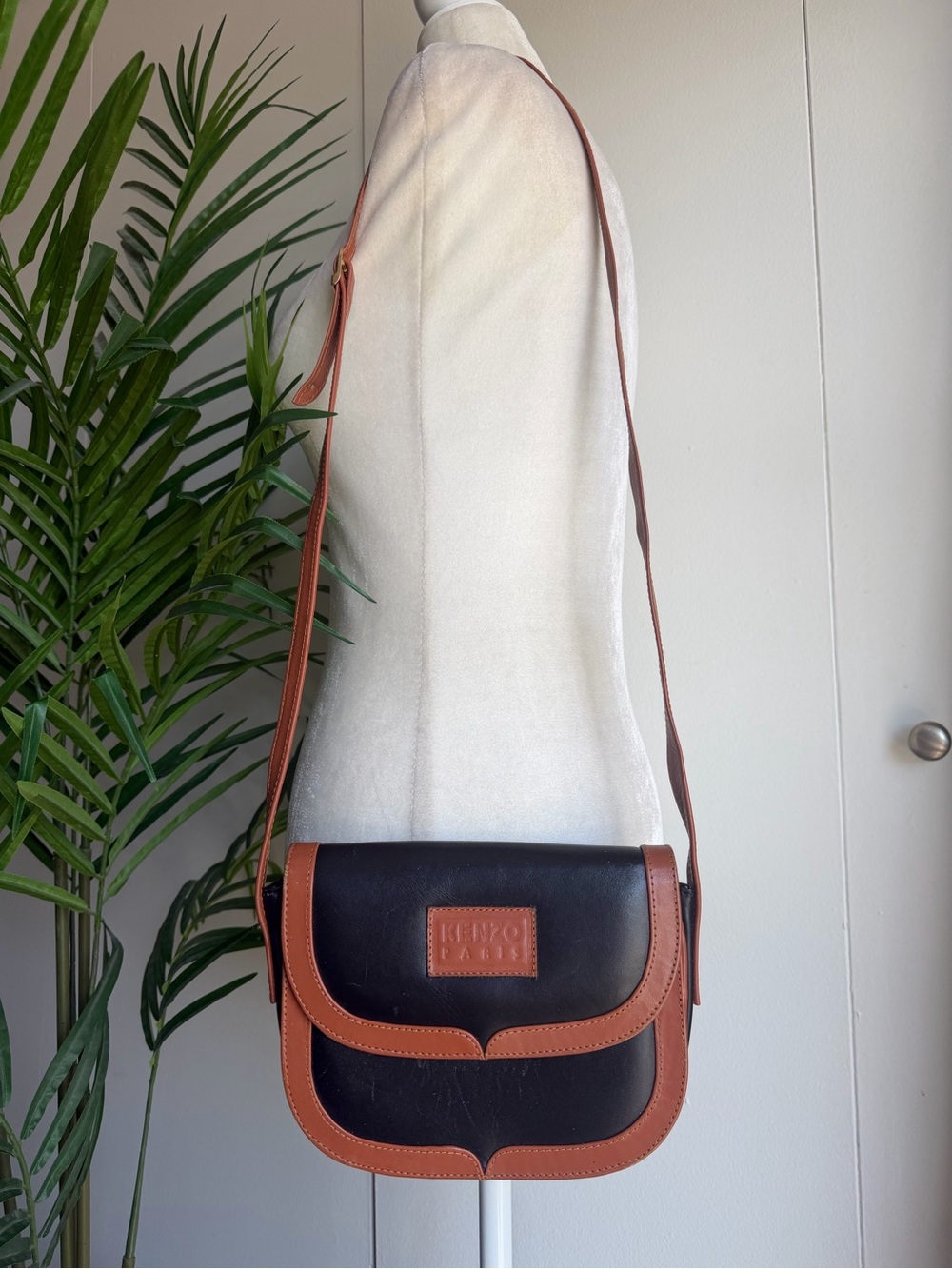 KENZO PARIS Black and Brown Leather Crossbody Bag